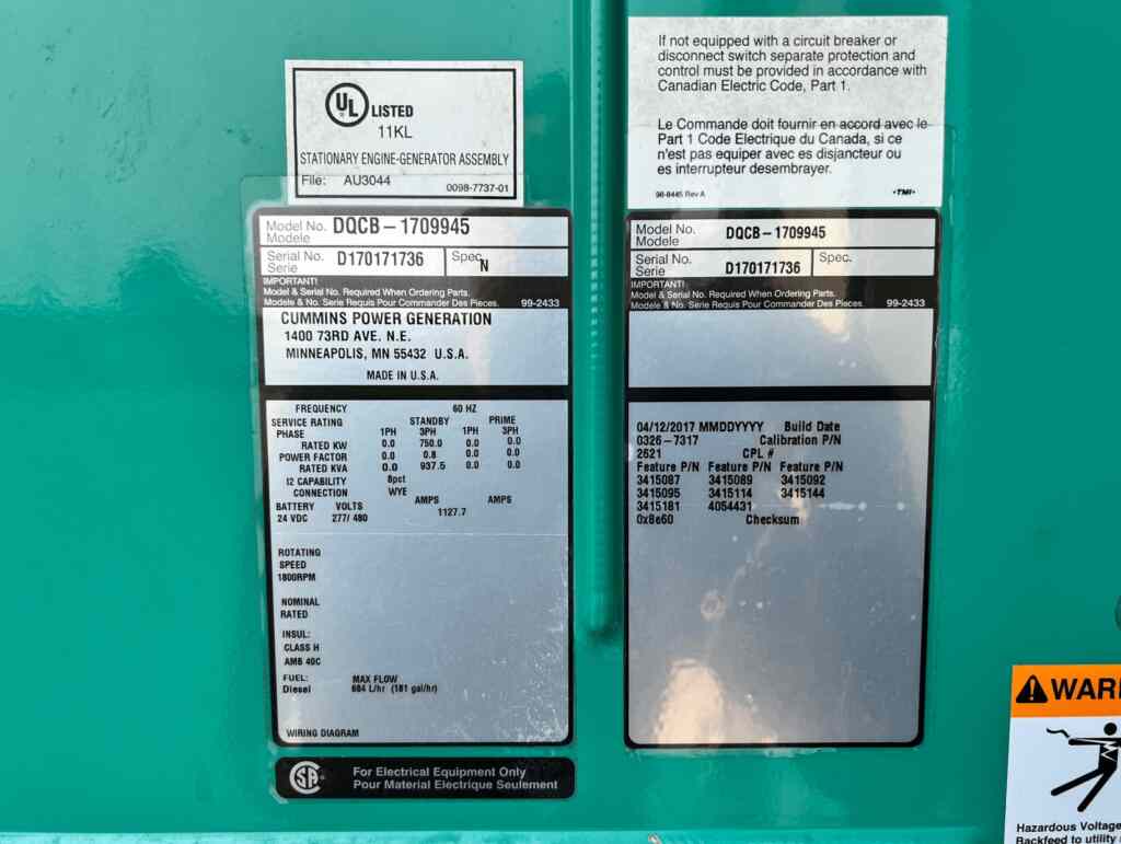Cummins DQCB Standby Diesel Generator - Tier 2